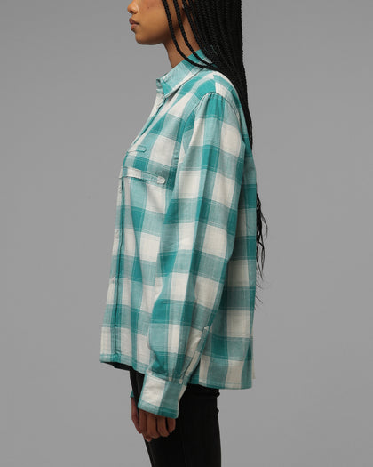 Loiter Hybrid Flannel Button Up Shirt Green-Plaid