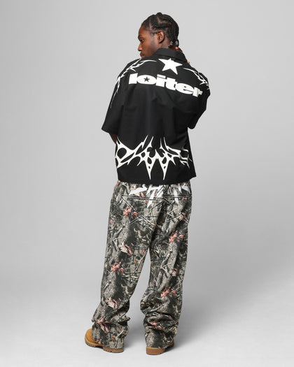 Loiter Cyber Zip Up Short Sleeve Shirt Black