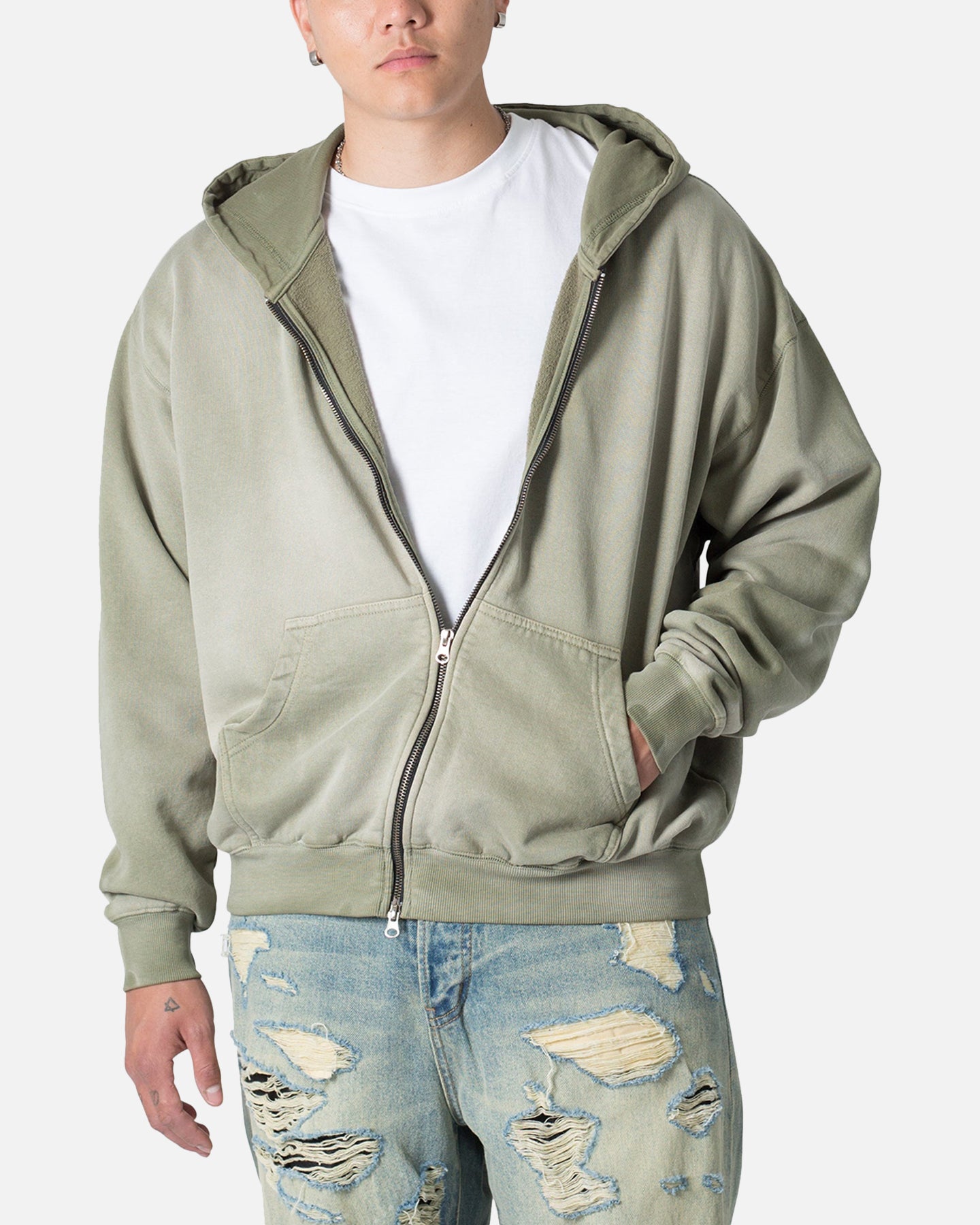 MNML Faded Basic Zip Up Hoodie Washed Olive | Culture Kings US