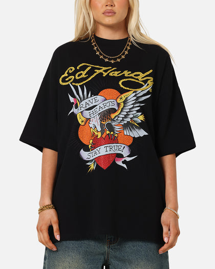 Ed Hardy Stay True Rhinestone T-Shirt Black