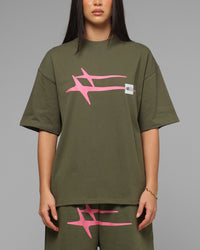 Loiter Hybrid Premium T-Shirt Olive/Pink
