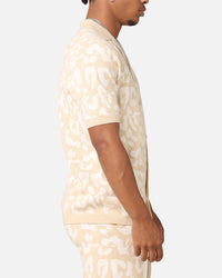 XXIII Puzzle Knit Button Up Shirt Beige/Off White