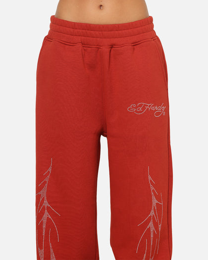 Ed Hardy Cyber Rhinestone Track Pants Red