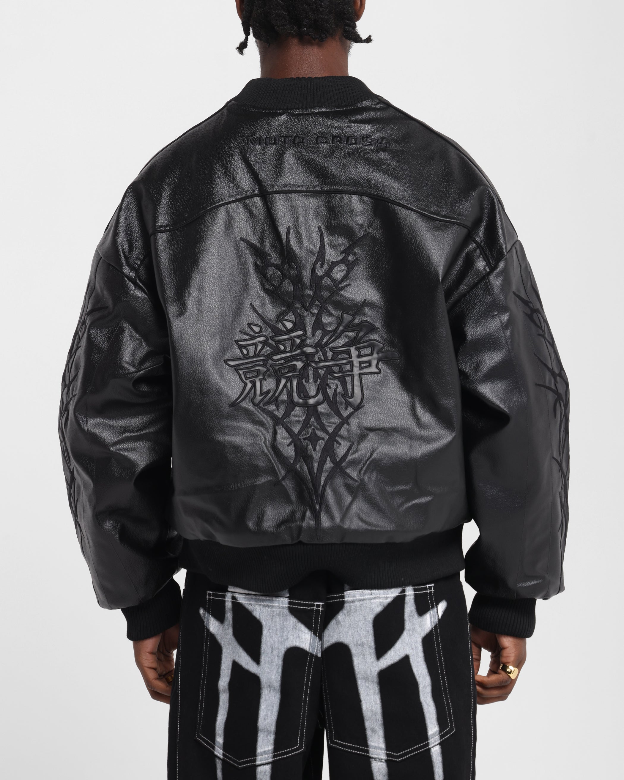 PREMIUM BLACK TYPEⅡTRUCKERLEATHER JACKET Loiter Tokyo Drift Vegan Leather Jacket Black | Culture Kings US