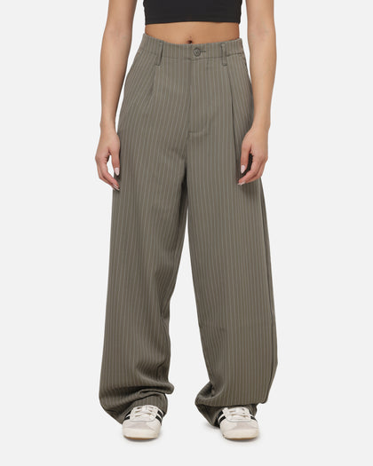 Carre Heritage Pleated Pants Sage Pinstripe