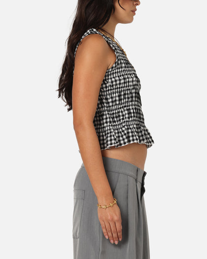 XXIII Women's Shirred Top Black Check