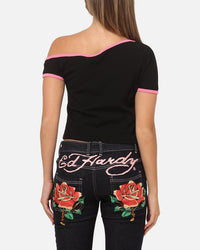 Ed Hardy Women's Aline Baby T-Shirt Black/Pink