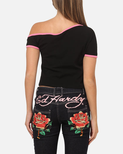 Ed Hardy Women's Aline Baby T-Shirt Black/Pink