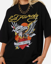 Ed Hardy Stay True Rhinestone T-Shirt Black