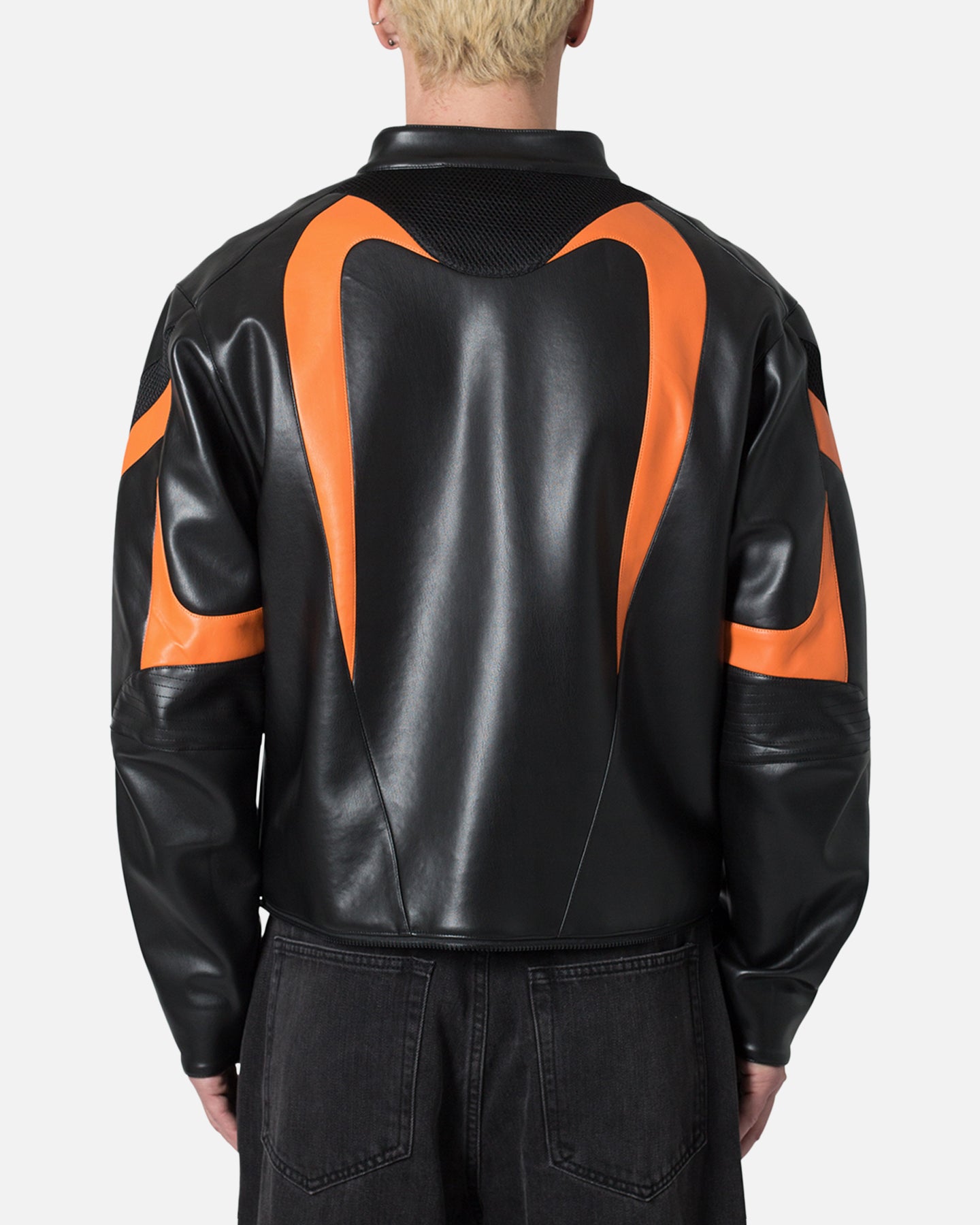 MNML Cropped Leather Race Jacket Black/Orange | Culture Kings US