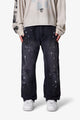 MNML Ultra Baggy Torn Fleur Double Knee Pants Washed Black