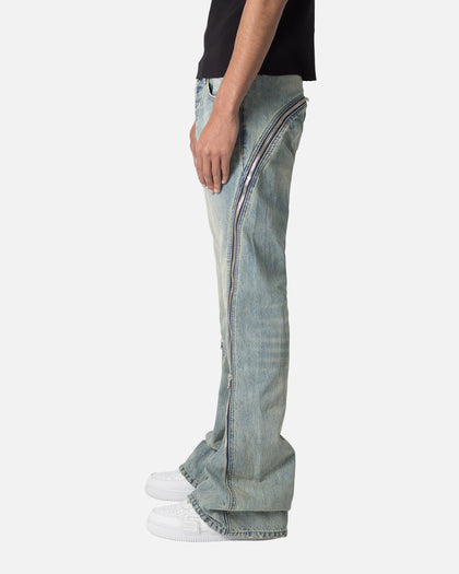 MNML D519 Zipper Flare Denim Jeans Vintage Blue