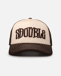 S Double Mid-Block Curved Peak Trucker Strapback Natural