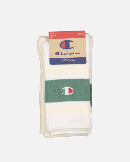 Champion Lifestyle Mixed Crewcut Socks 2 Pack White/Vert Jade