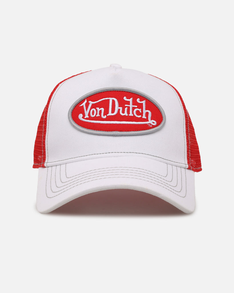 Von Dutch Men's Baseball Cap – Red & White Trucker Style, Adjustable Snapback, Iconic Brand Logo