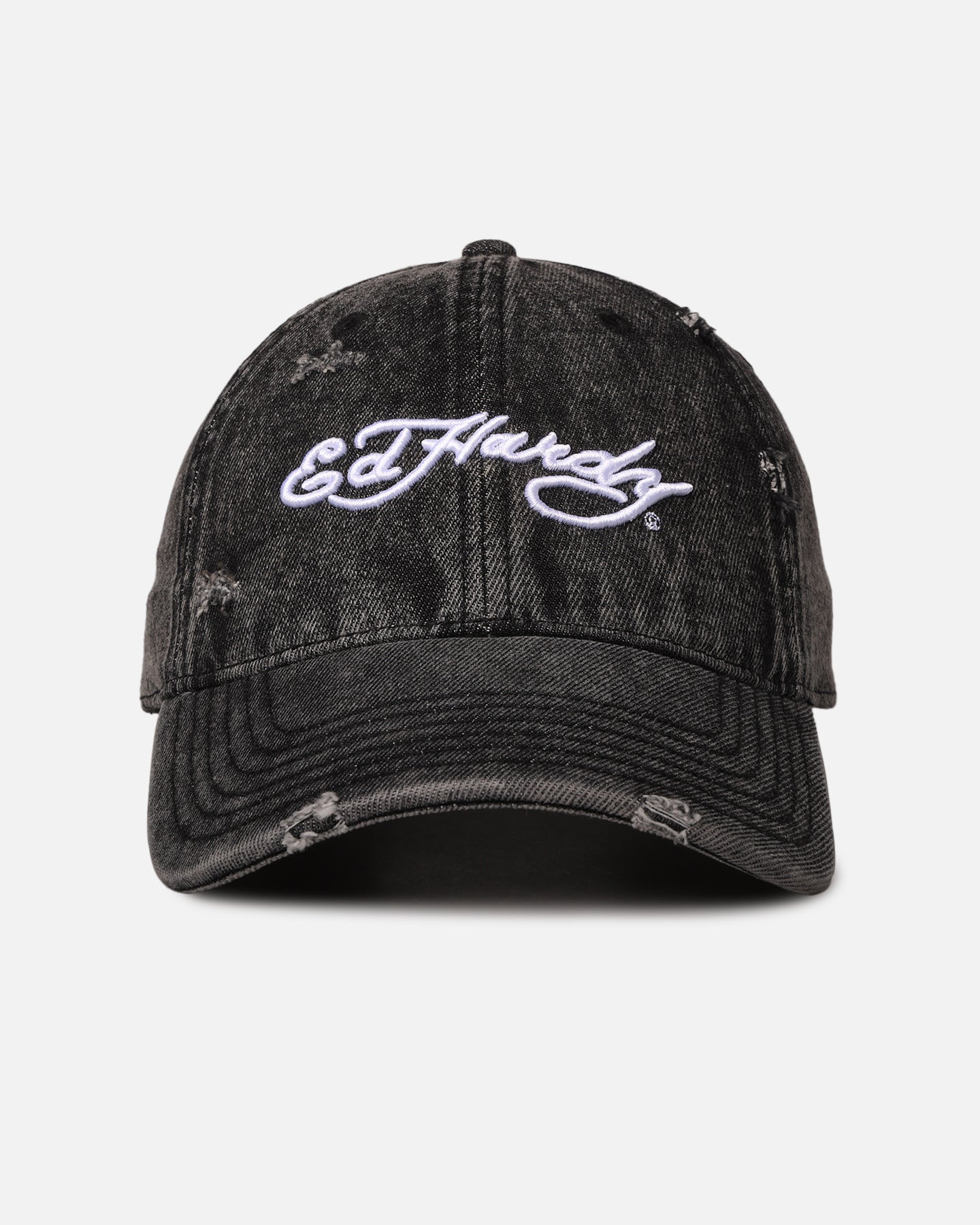 Ed Hardy Distressed Denim Strapback Cap Black Wash | Culture Kings US