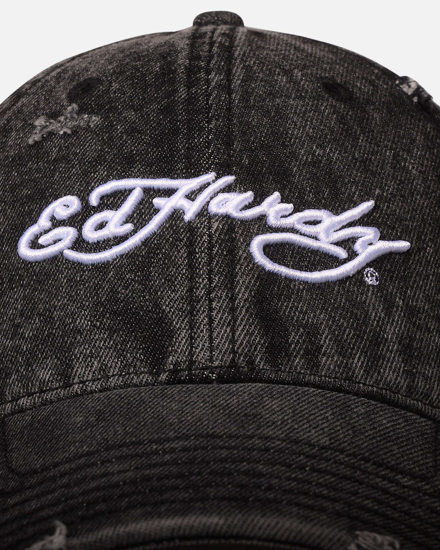 Ed Hardy Distressed Denim Strapback Cap Black Wash | Culture Kings US