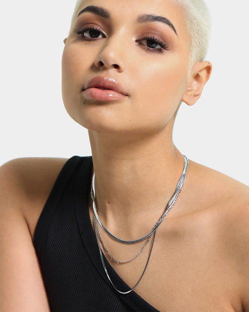 Raising Hell Women's Snake and Figaro Chain Set White Gold