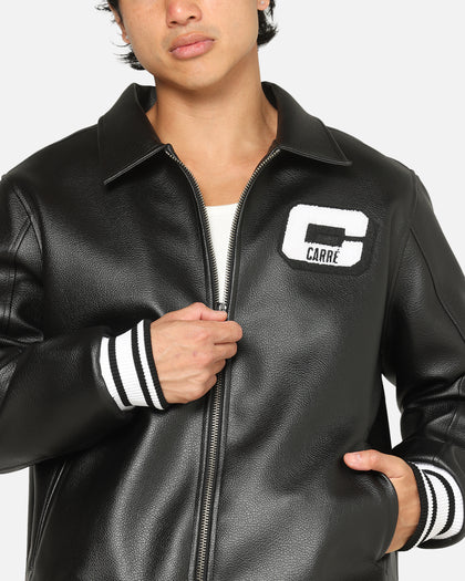 Carre Vegan Leather Varsity Jacket Black/White