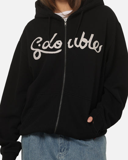 S Double Cursive Zip Hoodie Black