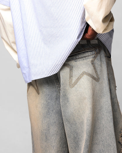 Loiter Star Layered Distressed Jeans Washed Blue