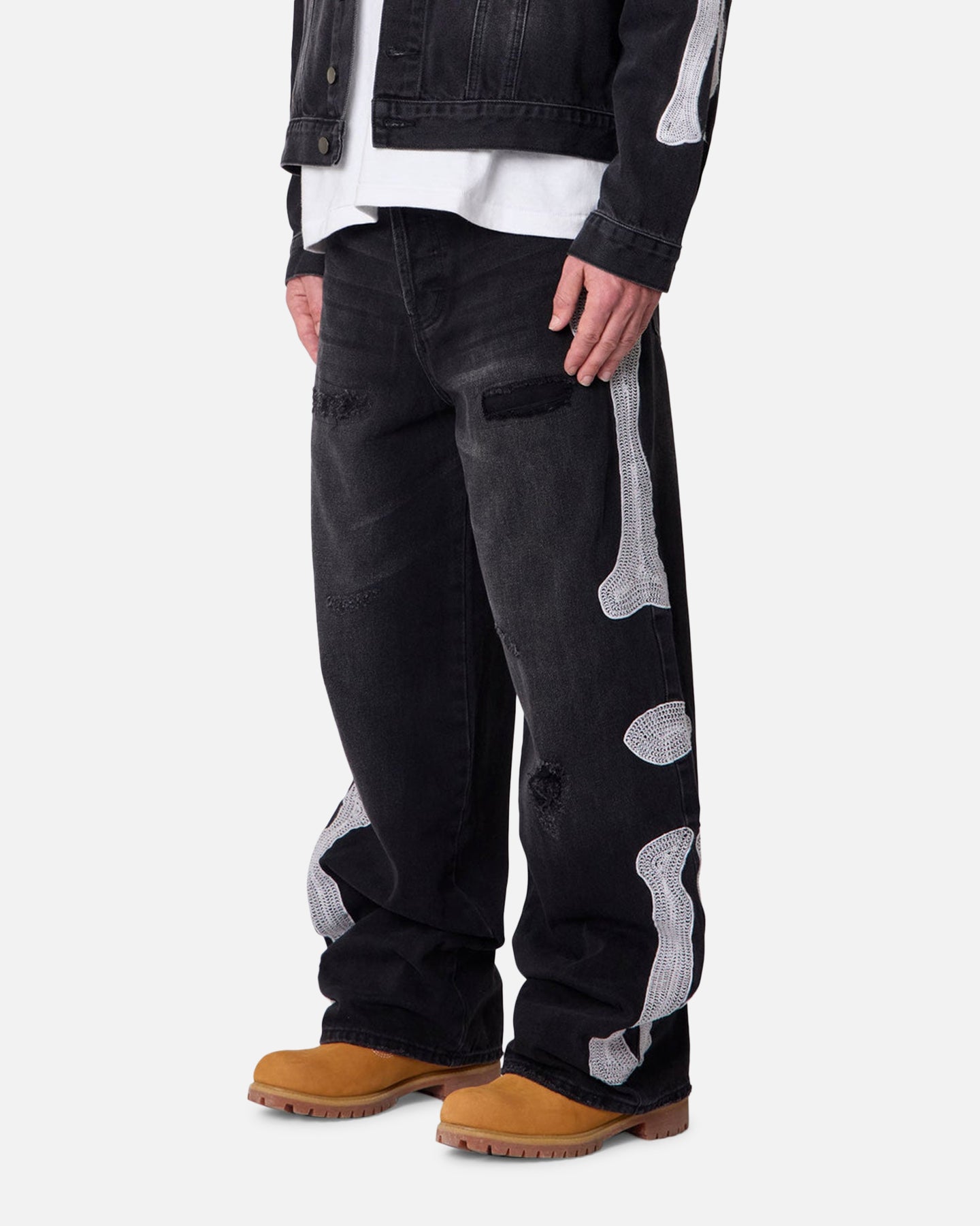 MNML Skeleton Baggy Denim Jeans Washed Black | Culture Kings US