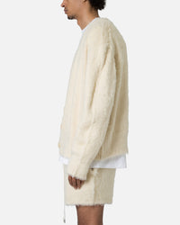 MNML Fuzzy Cardigan Sweater Off White