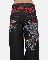 Ed Hardy Dragon Ultra Wide Leg Jeans Indigo Denim