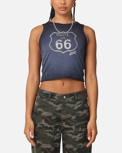 Willie Nelson Women's Route 66 Sunfade Cropped Tank Black Wash