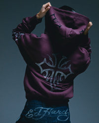 Ed Hardy Trinity Rhinestone Zip Hoodie Plum