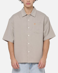 Carre Grid Short Sleeve Button Up Shirt Ecru Check