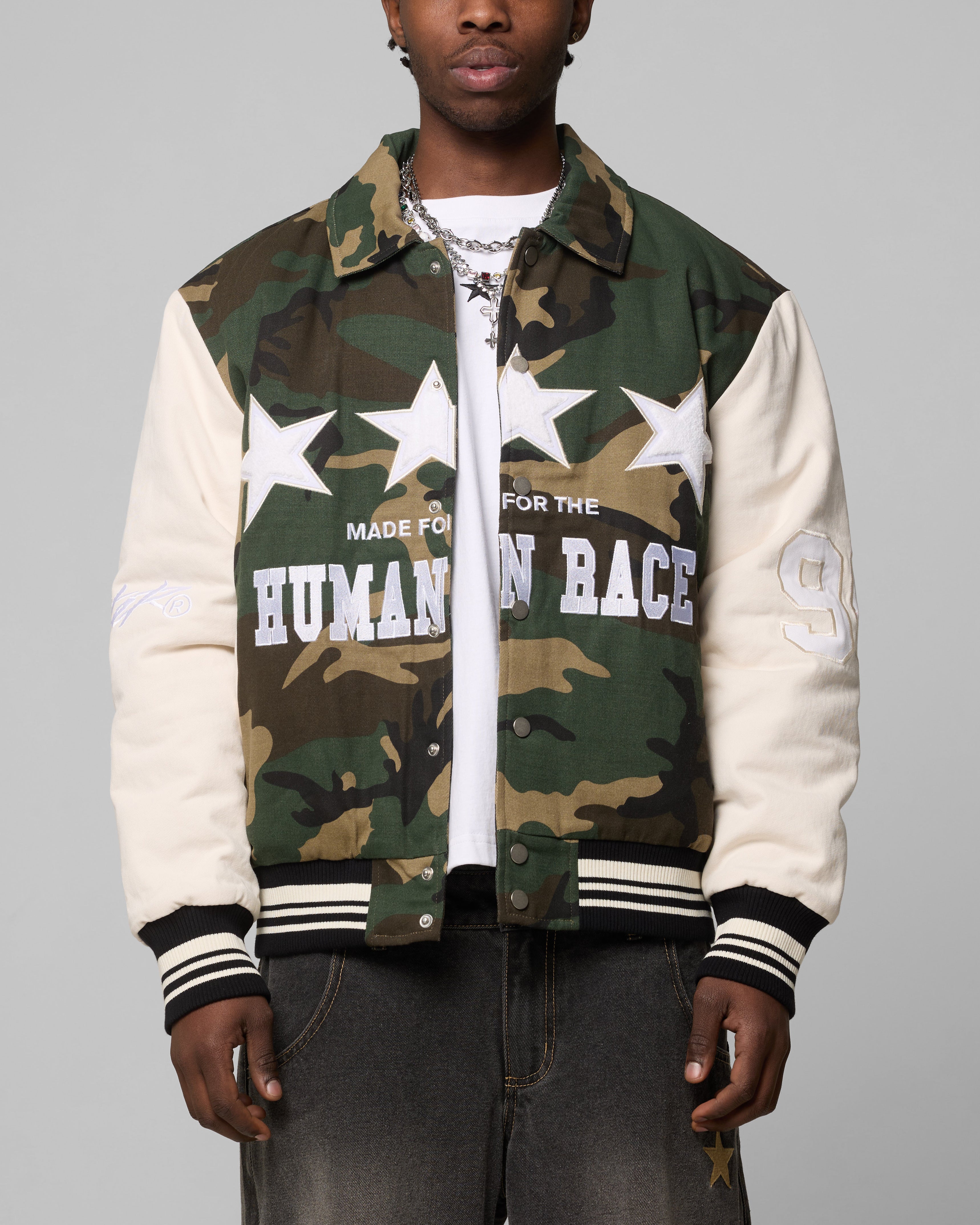 Loiter Star Child Varsity Jacket Woodland Camo | Culture Kings US