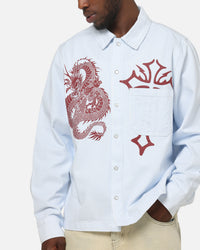 Ed Hardy Euro Button Up Shirt Blue Pinstripe