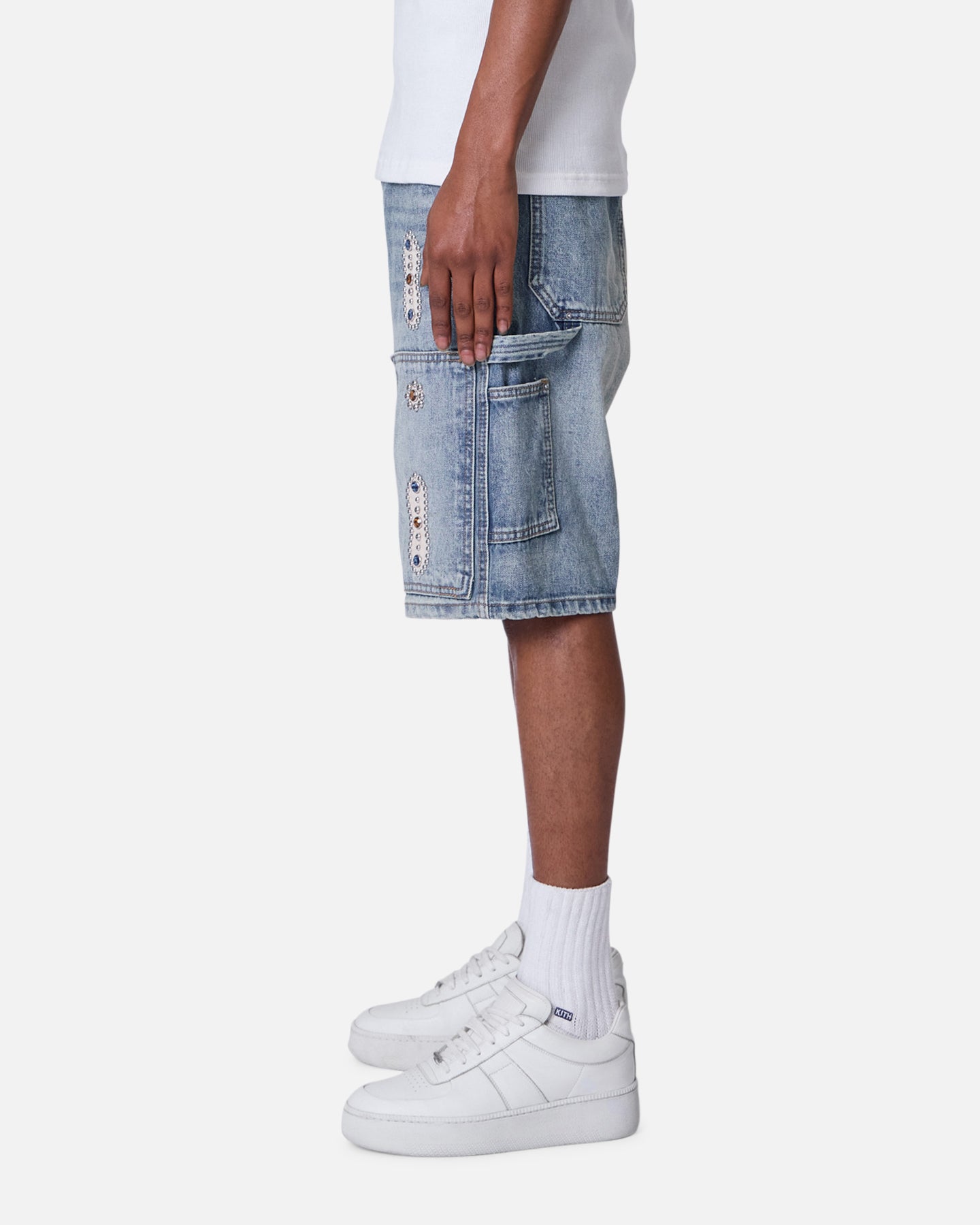 MNML Double Western Jewel Denim Shorts Blue | Culture Kings US