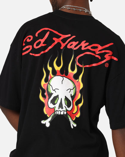 Ed Hardy Flaming Skull T-Shirt Black