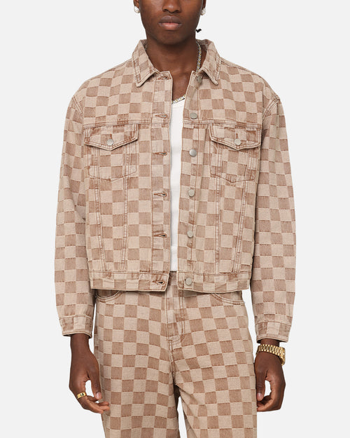 XXIII Checker Board Trucker Jacket Tan