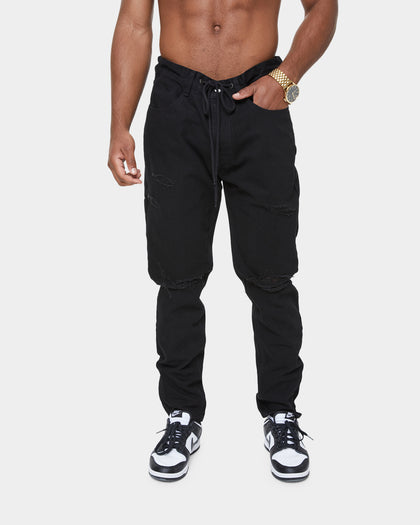 Carré Enorme Distressed Straight Jean Washed Black