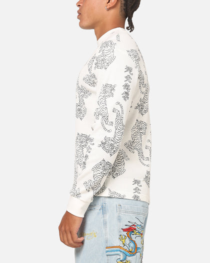 Ed Hardy Tiger Waffle Long Sleeve T-Shirt Off White
