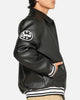 Carre Vegan Leather Varsity Jacket Black/White