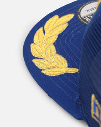 New Era New York Yankees 'Podium Pack' Pre-Curved Golfer Trucker Snapback Light Royal/Metallic Gold
