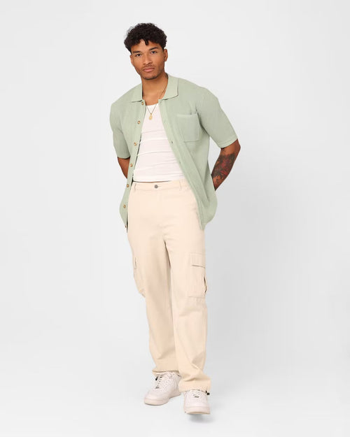 XXIII Zyair Knit Rib Button Up Shirt Sage