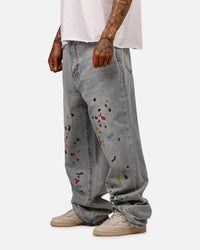 MNML Ultra Baggy Paint Splat Denim Jeans Light Blue