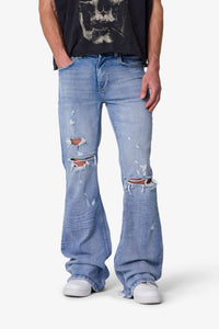 MNML Distressed Super Flare Denim Blue