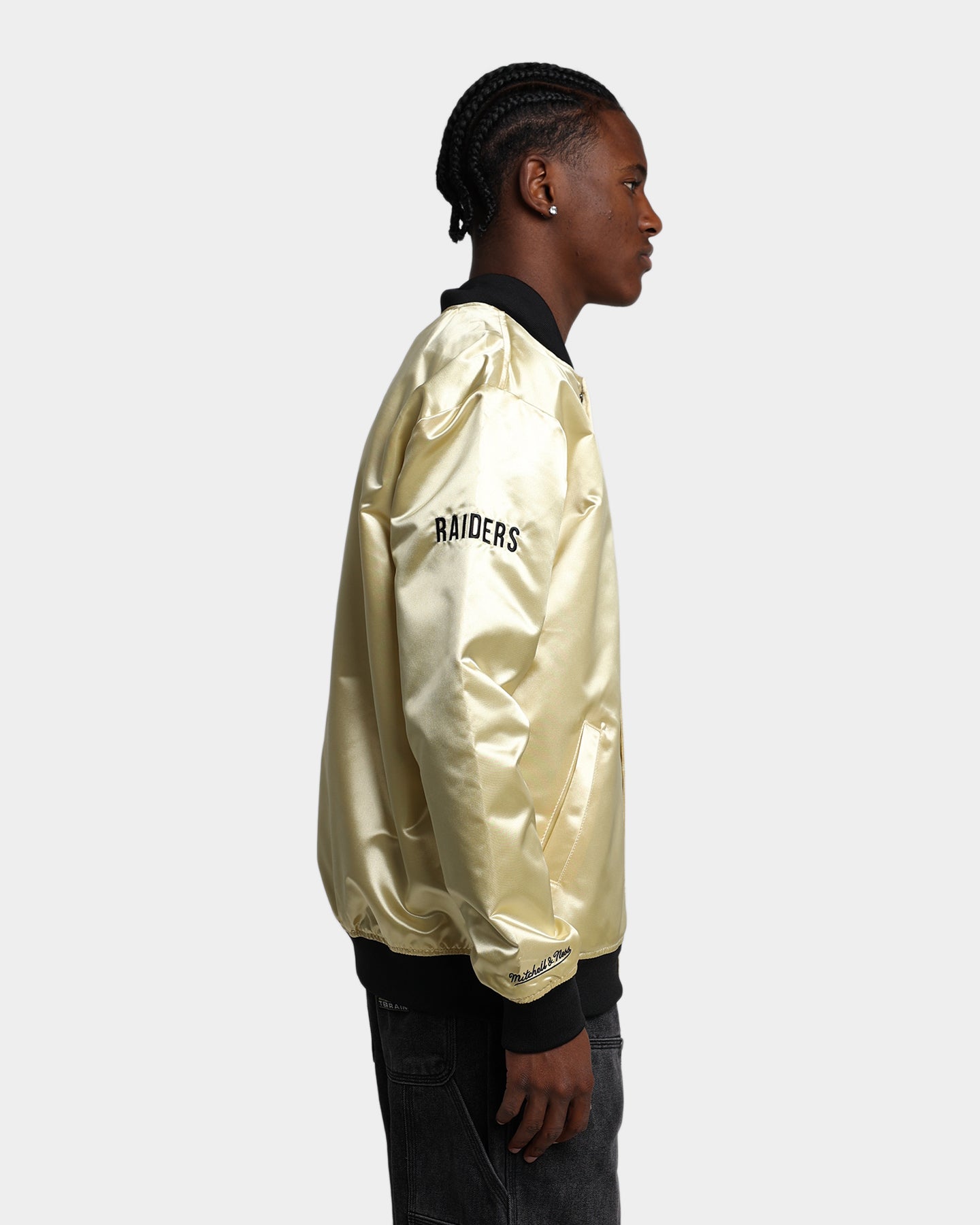 Mitchell & Ness RAIDERS レイダース　スタジャン L 金 Mitchell & Ness Las Vegas Raiders Fashion Lightweight Satin Jacket