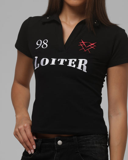 Loiter Women's Statement Polo T-Shirt Black
