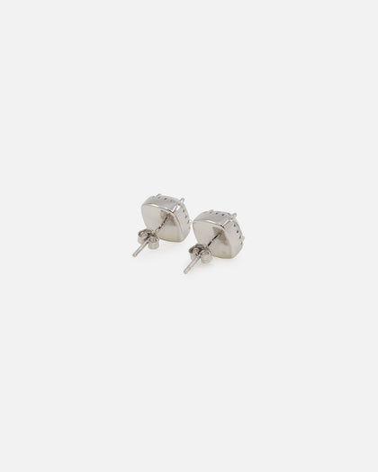 Saint Morta Cushion Cut Halo Earrings Iced White Gold