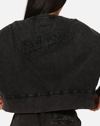 Pro Standard Women's Los Angeles Dodgers Washed Crystaline Crewneck Washed Black