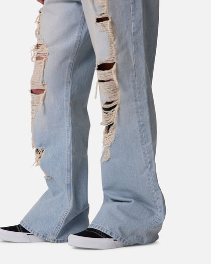 MNML Distressed Kick Flare Denim Jeans Blue