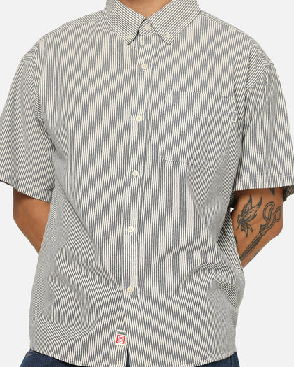 S Double Bay Stripe Classic Button Up Shirt Black/White Stripe