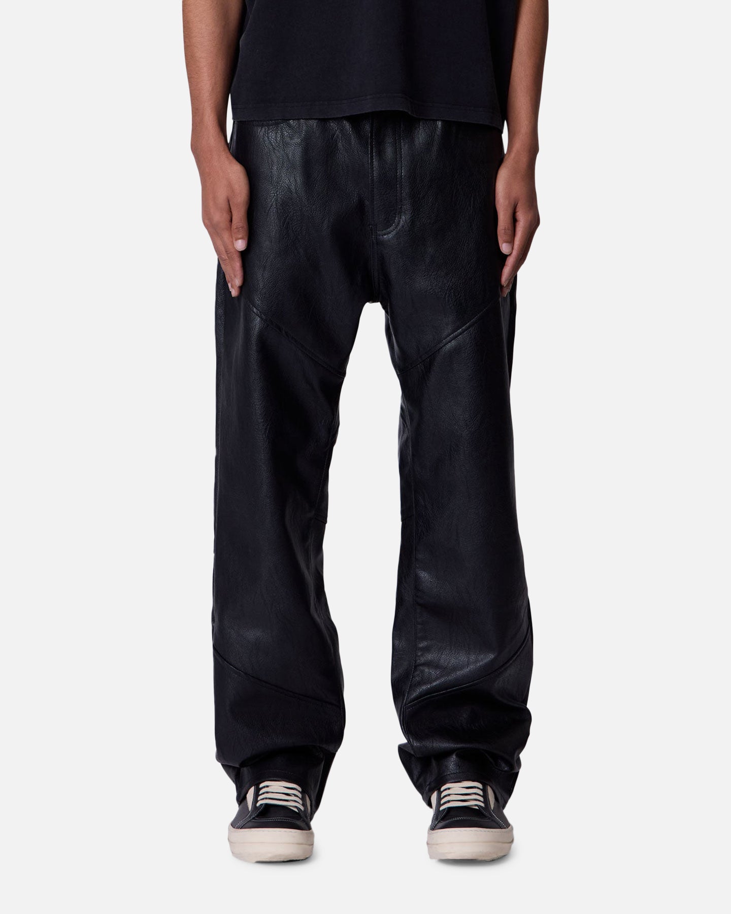 MNML Ultra Baggy Vegan Leather Pants Black | Culture Kings US